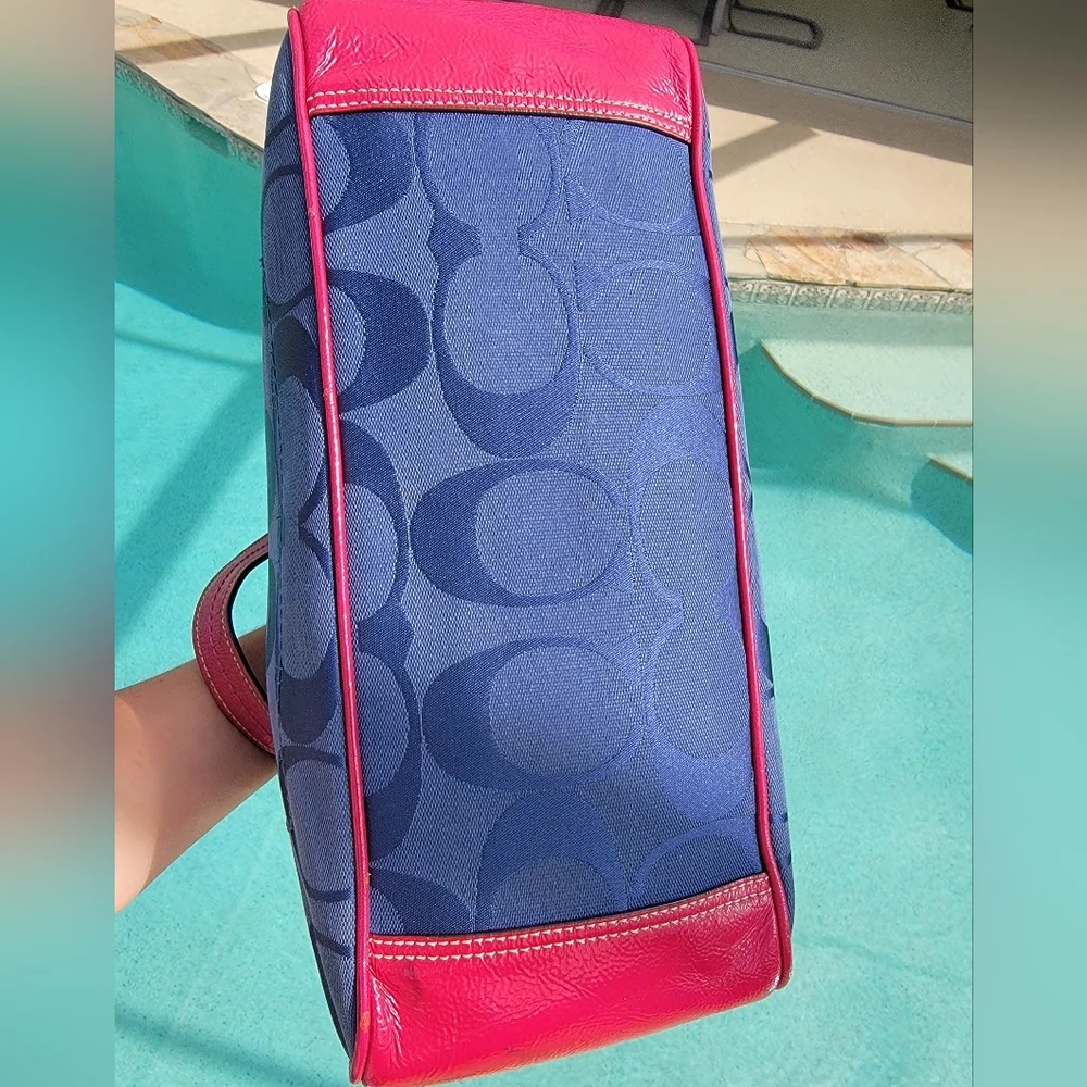 Coach Navy And Fuchia Laura Signature Monogram Jacquard Tote - Picture 12 of 16